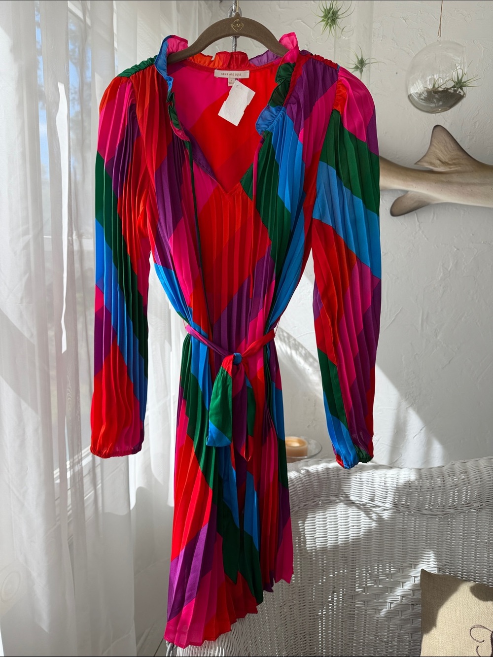 Skies Are Blue Multicolor Pleated Long Sleeve Dress